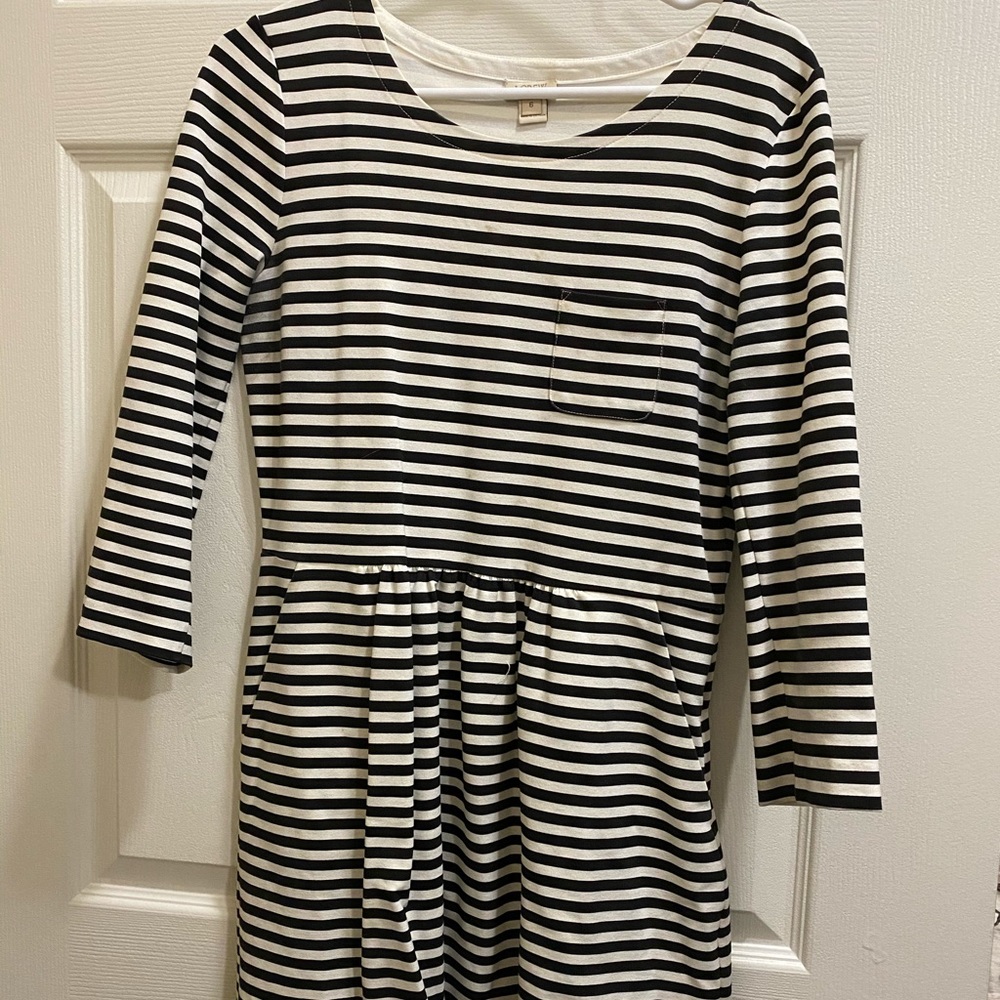 J.Crew black and white striped Aline dress